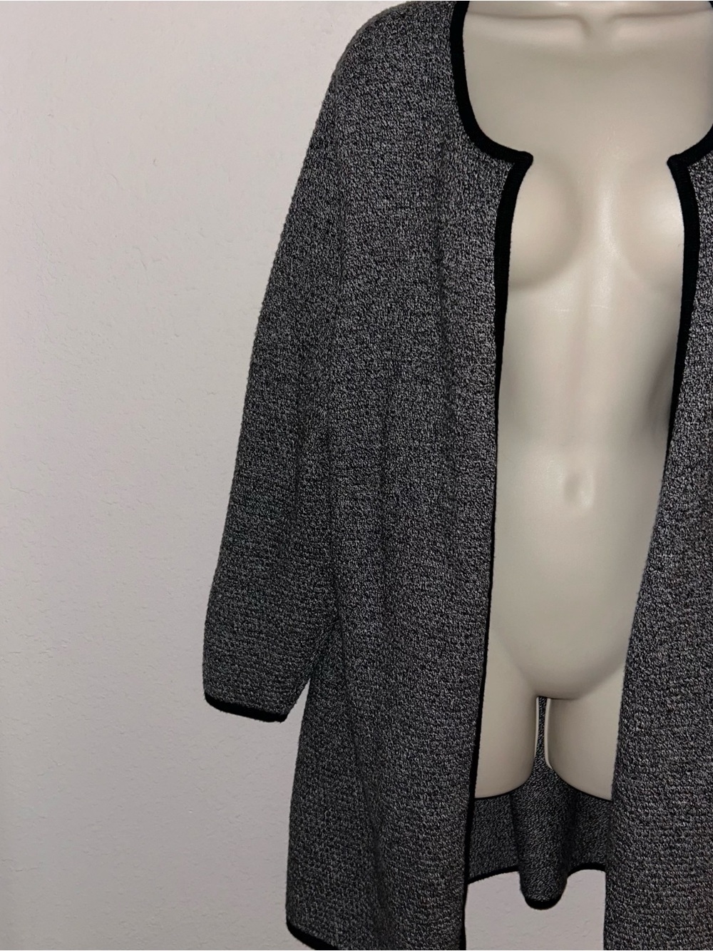 Talbots Gray Open-Front Cardigan with Black Trim - Picture 2 of 6